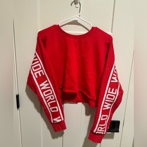 Forever 21 World Wide Red Cropped Crewneck